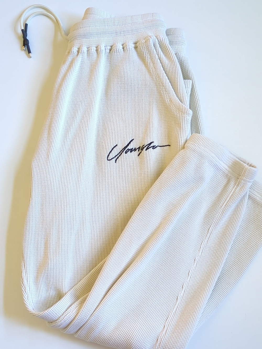 YoungLA Cream Waffle Joggers with Script Logo